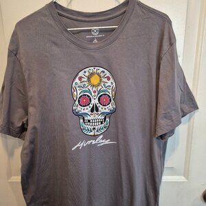 Men's Hurley T-Shirt; Sugar Skull Graphic; Size Large; EUC; Gray; Cotton